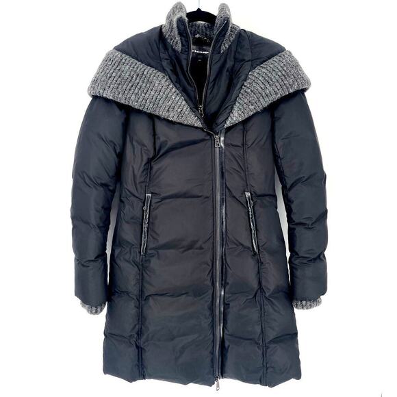 Mackage Black Brigid Down Parka with Charcoal Gray Knit Trim size Small - Picture 1 of 13